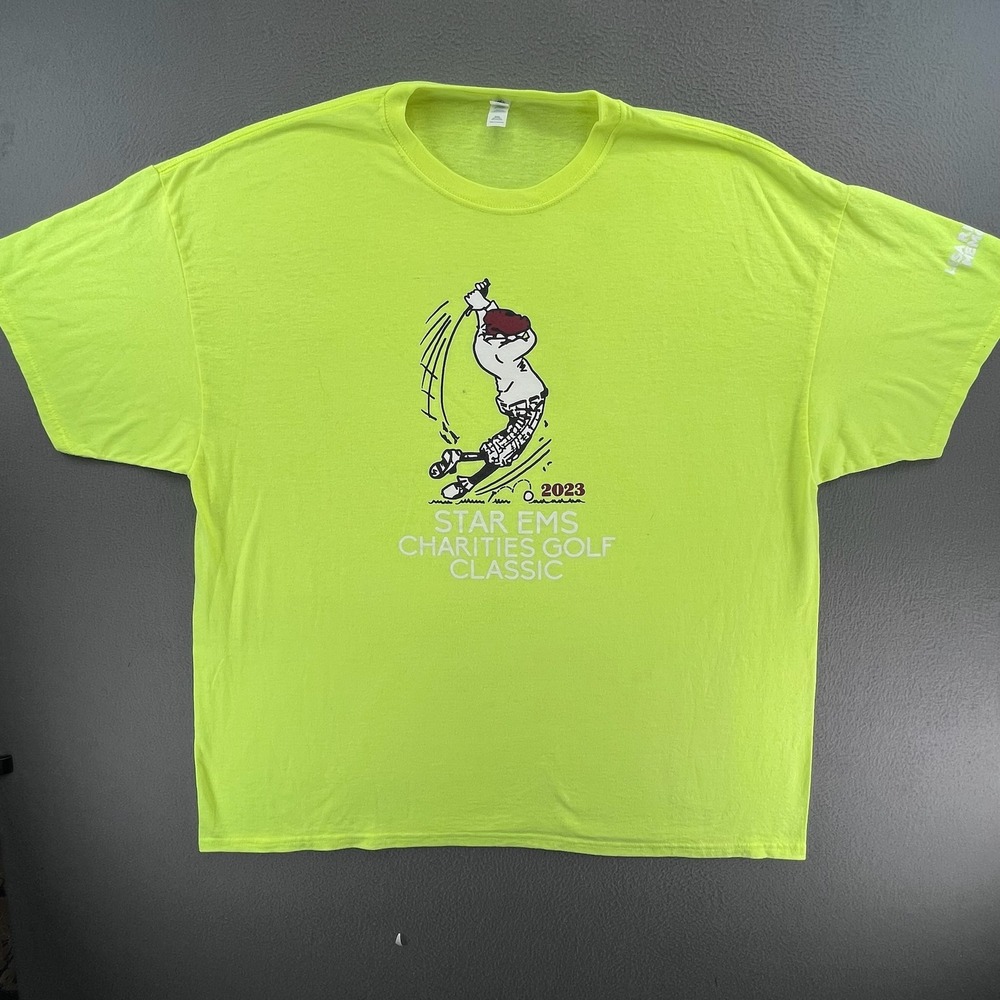Jerzees Men T-Shirt Cotton Blend 3XL Neon Yellow Golf Charity Graphic Tee